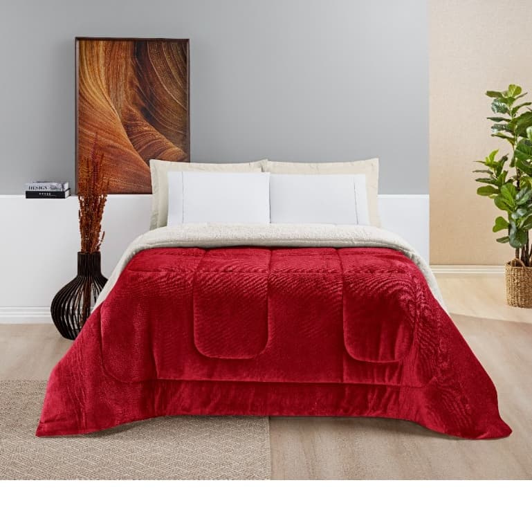 COBERDROM SHERPA GROSSO CASAL QUEEN DUPLA FACE LÃ DE CARNEIRO + MANTA SOFT COBERTOR EDREDOM PROMOÇÃO !  ( AZUL ROYAL )