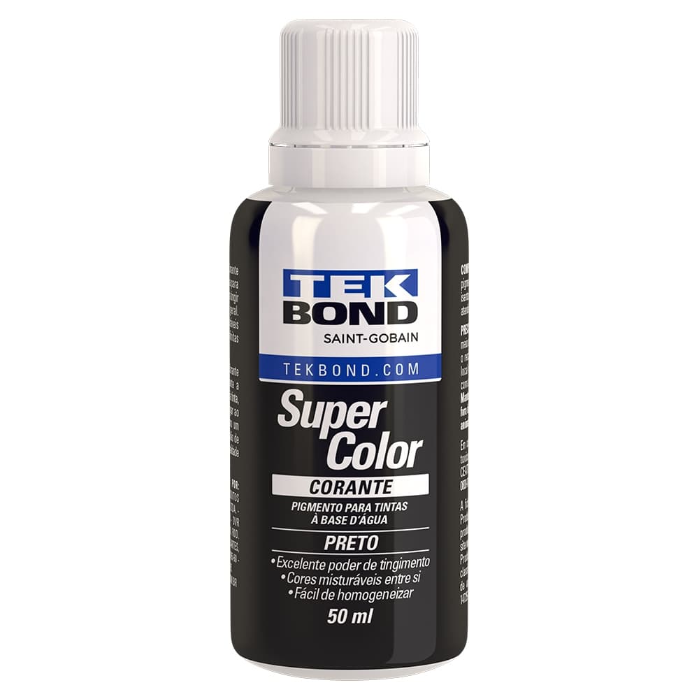 Corante Liquido Super Color 50ml Preto P/ Tinta Base D'água Tek Bond