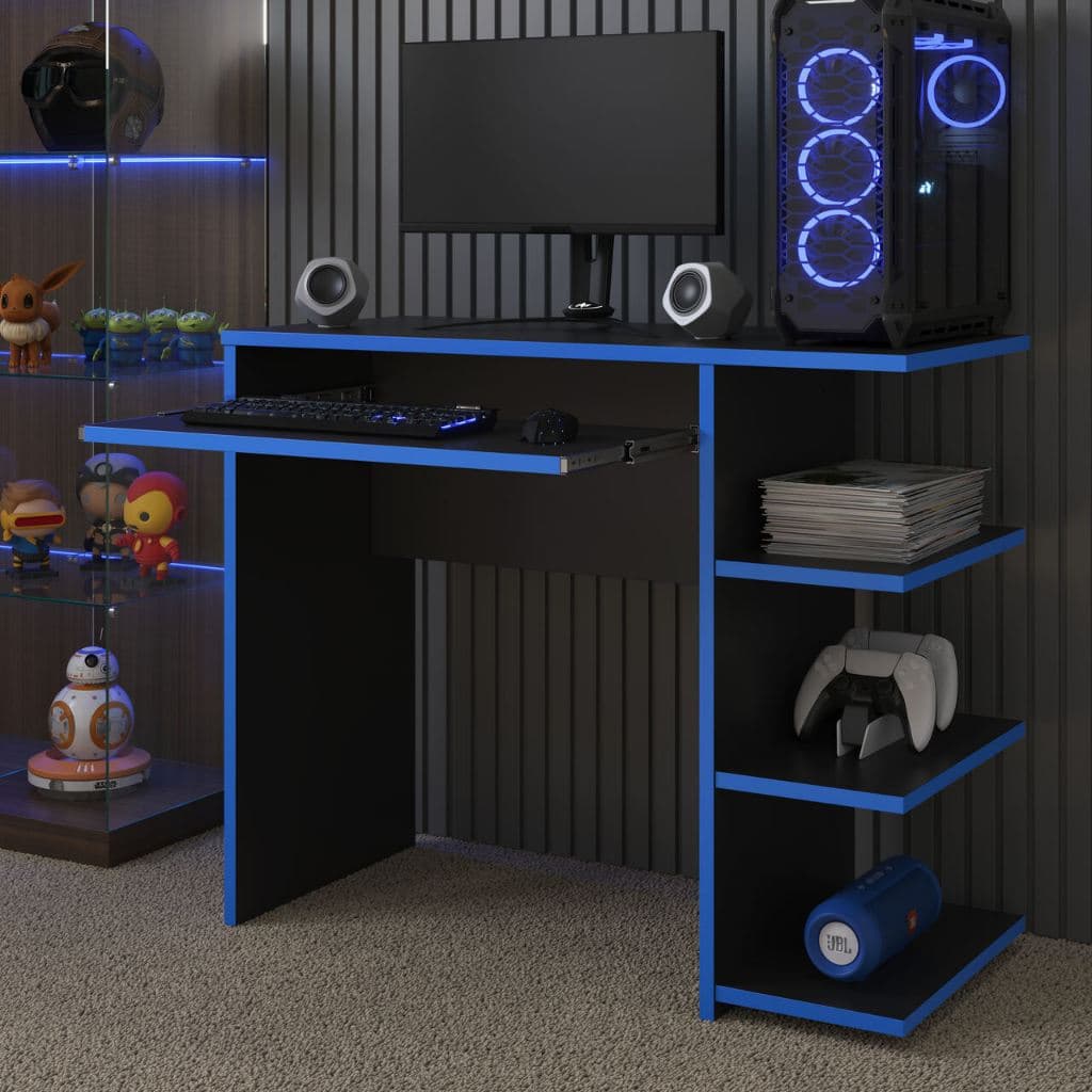Mesa Escrivaninha Para Computador Escritório Home Office Pc GAMER PRETO E AZUL
