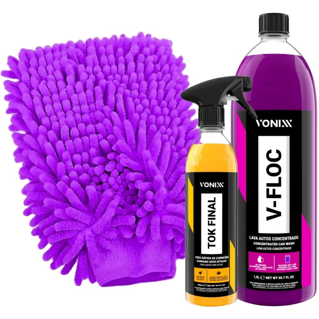 V-floc Vonixx Shampoo Automotivo Concentrado 1,5L Cera Tok Final Vonixx Spray Líquida Automotiva Luva Kit