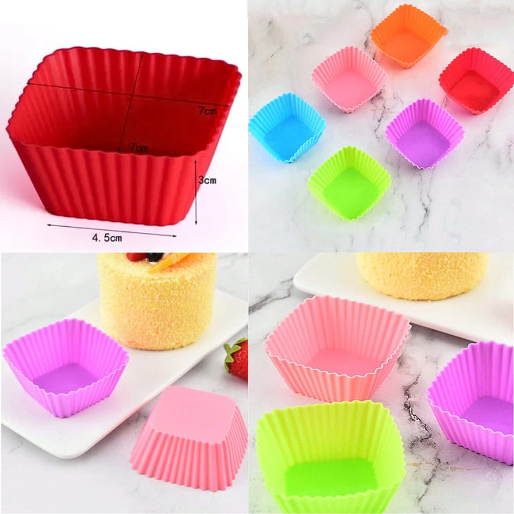 Kit 12 Formas De Silicone Cupcake Quadrado Bolo Forno Air Fryer