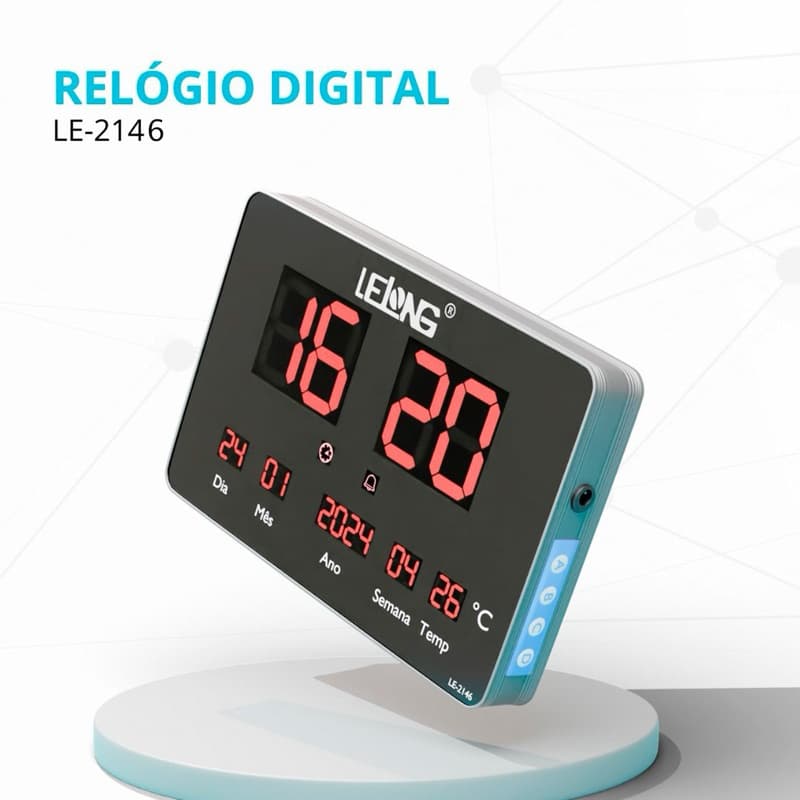 Relógio Digital de Parede LED Termômetro Moderno Alarme Data LE-2146