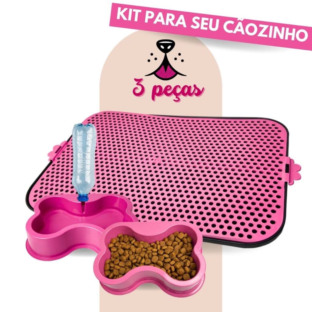 Tapete Higiênico Para Cães Lavável Banheiro Educador Kit Comedouro e Bebedouro