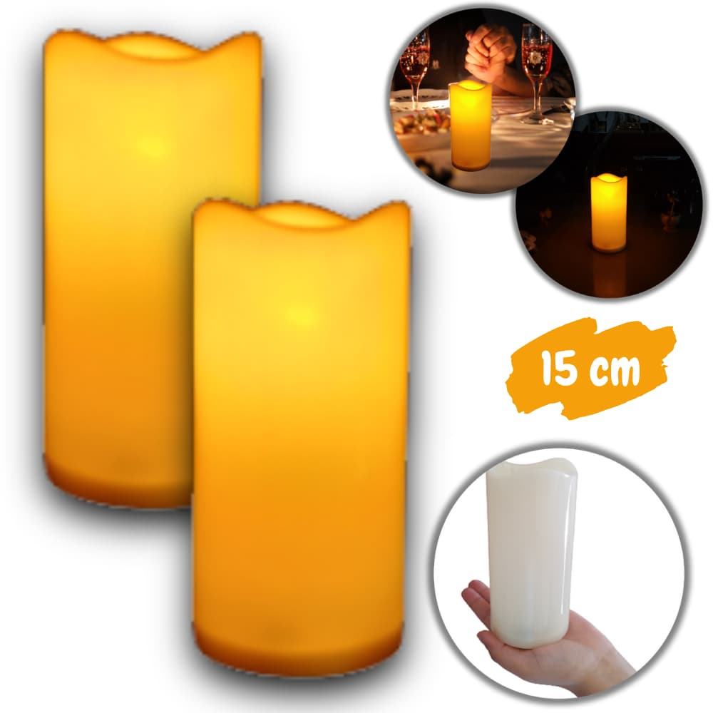 Kit 2 Velas Led Eletrônica Decoração Grande 15 Cm Natal Casamento Jantar Festa Luz Amarale Pilhas Inclusas