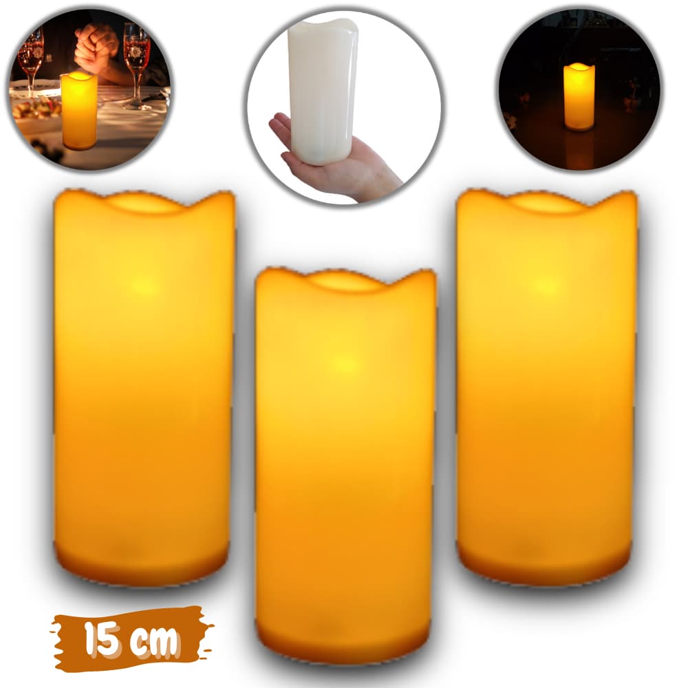 Kit 3 Velas Led Eletrônica Decoração Casamento Festa Batizado Grande Natal 15 Cm Pilhas Inclusas