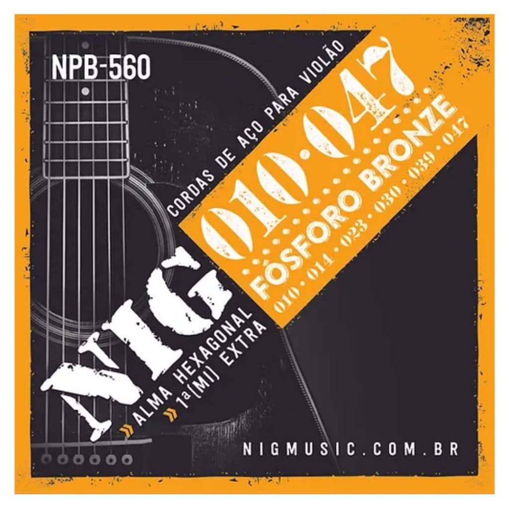 Encordoamento Nig Cordas 010 P/ Violão Aço Fósforo Bronze - NPB-560
