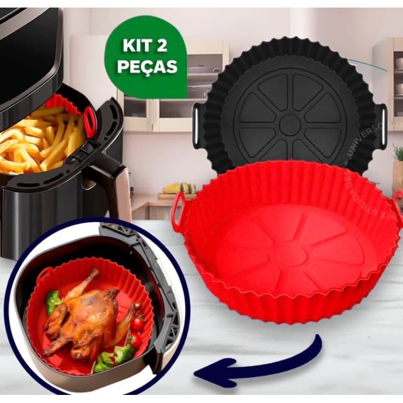 Kit 2 Forma Air Fryer Silicone Assadeira Fritadeira Redonda Antiaderente Reutilizável Flexível
