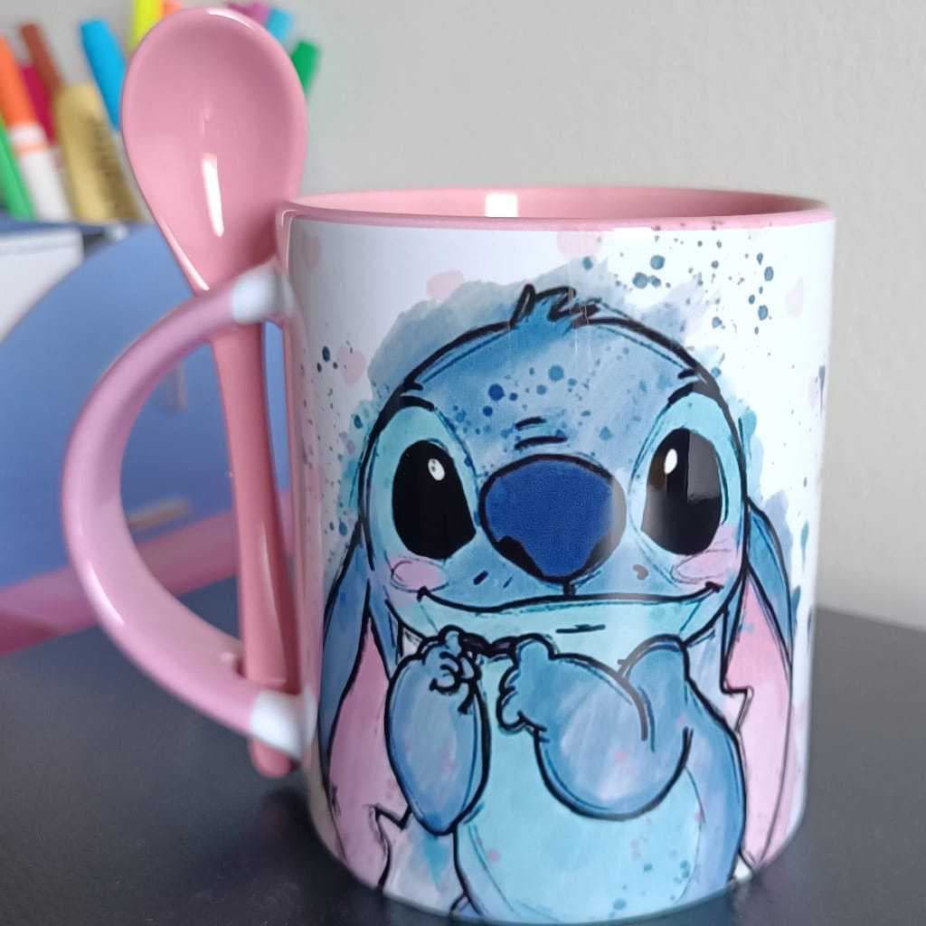 Caneca xícara Copo de Porcelana Cerâmica Personalizada Stiti com Alça colorida Stitch