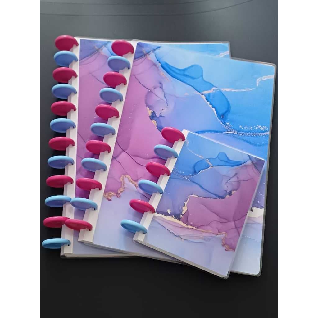 Caderno Inteligente/Caderno de disco capa mármore branco com dourado/azul com lilas/azul marmore