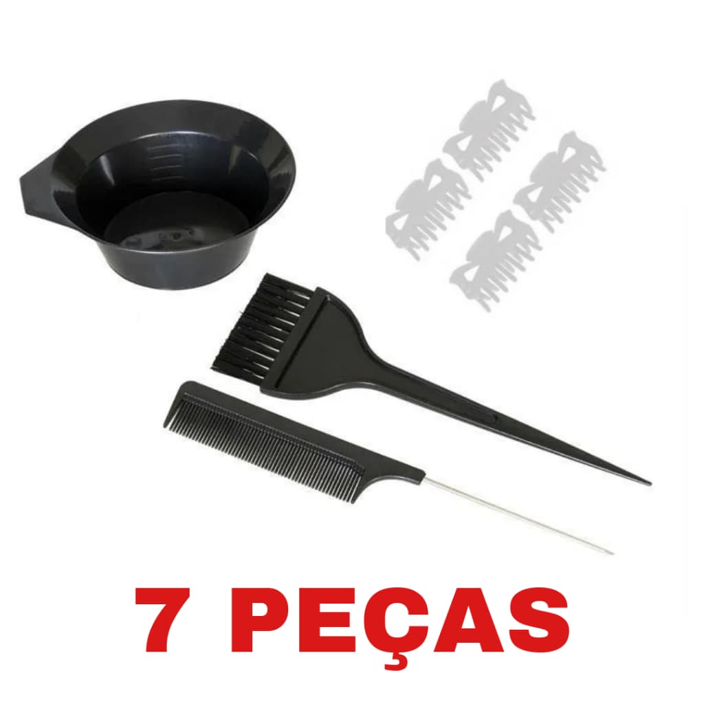 Kit Para Pintura de Cabelo 7 Peças Pote Pincel Prendedores Pintura Cabelo Hair Casa