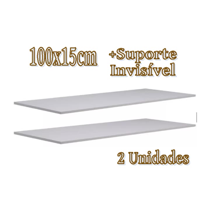 2 Prateleiras Lisa Mdf 15mm Branco 100x15 Cm Com Suporte Invisível e Bucha