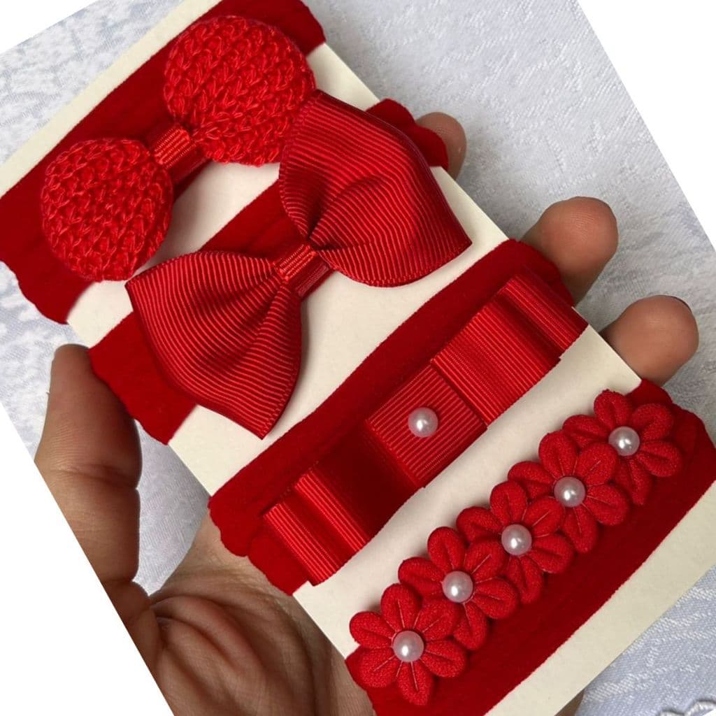 Kit 4 Faixinhas Croche/Laço/Flores na Meia de Seda VM