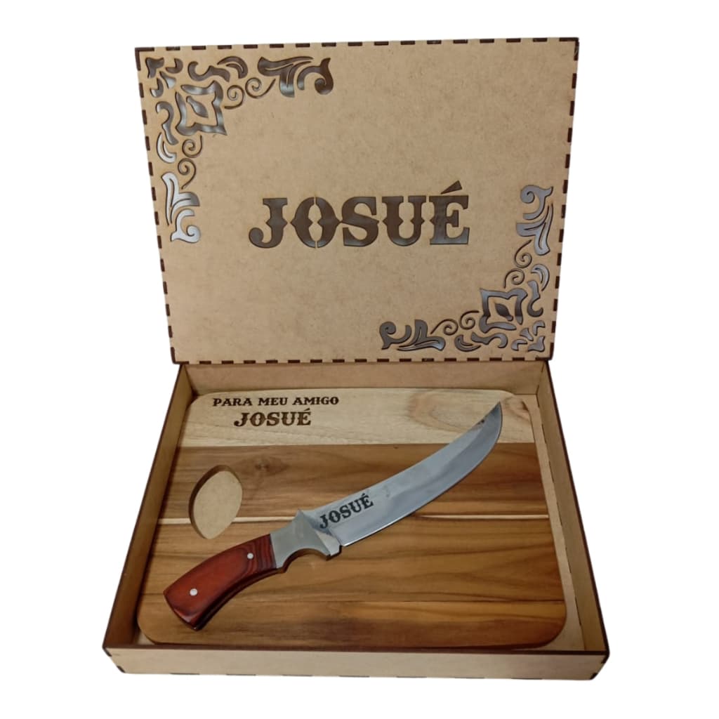 Faca Churrasco Personalizada Gravada Nome com tabua teca de carne personalizada e Com Caixa Personalizada + Brinde Abridor  Time Afiada + bainha