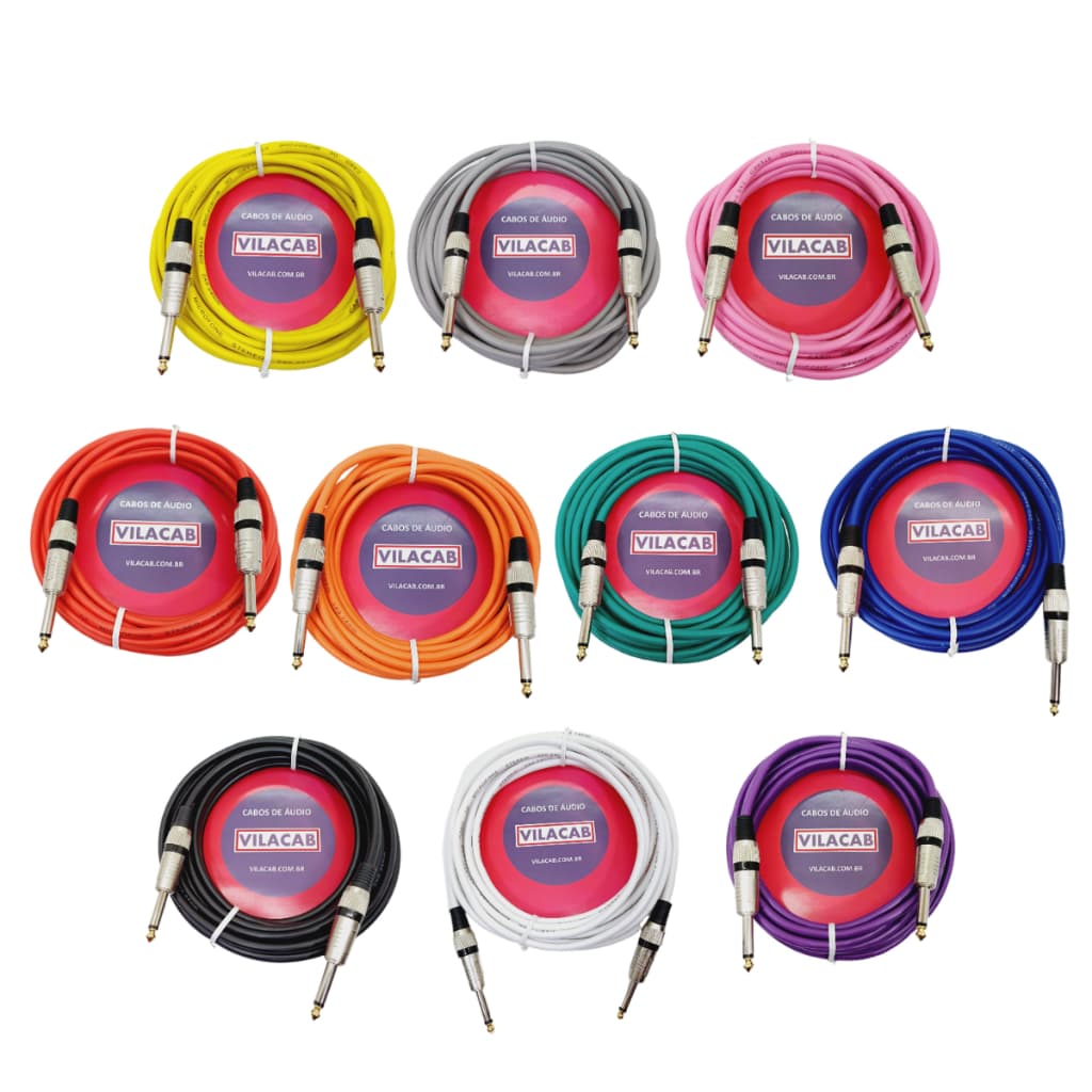 Cabo P10 P10 Mono Colorido 3 Metros P/ Equip. E Instrumentos