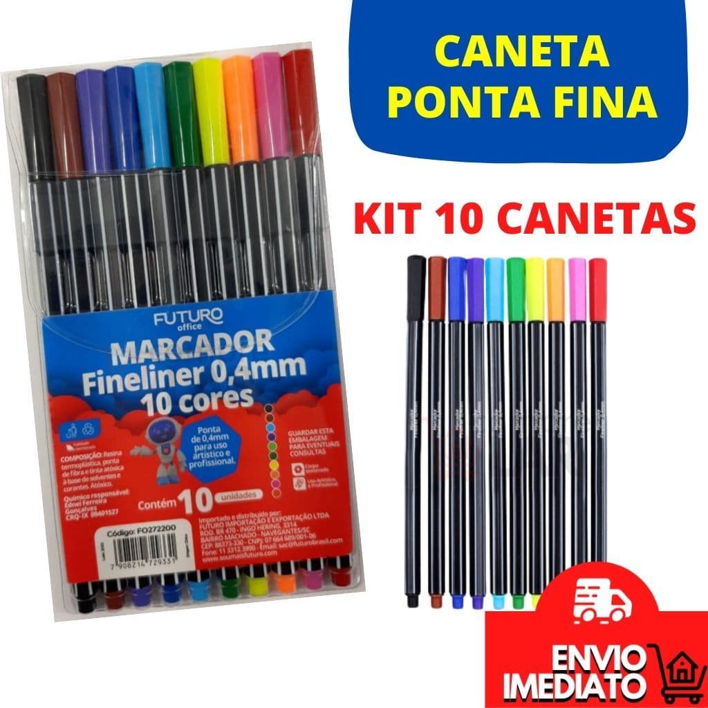 Kit 10/20 Canetas Coloridas Fineliner Fine Line Ponta Fina 0.4 mm Caneta Desenho Super Fina