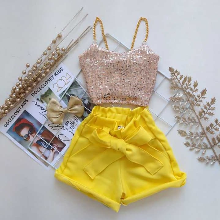 Conjunto Infantil de Menina Luxo Conjunto feminino infantil paetê - Conjunto de carnaval