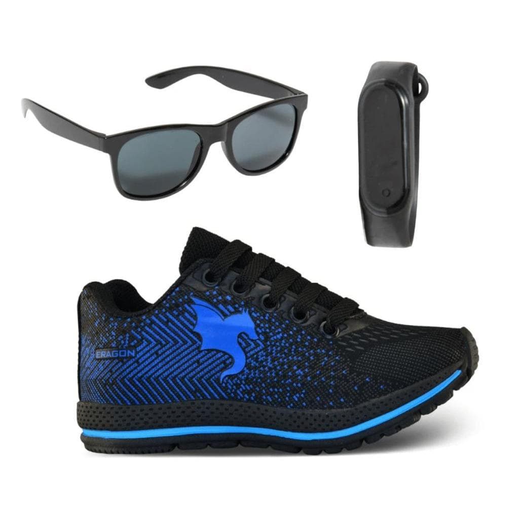 Kit Tênis Infinitty Infantil Casual SL Preto Azul Óculos + Relógio