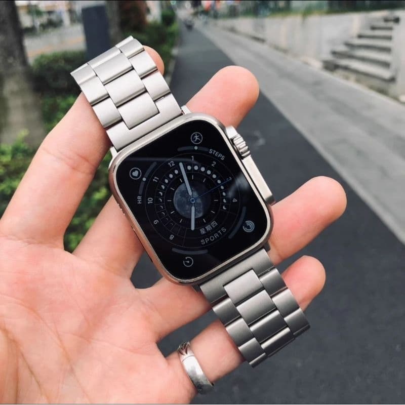 Smartwatch com Pulseira em Aço Inoxidável, Relógio Inteligente iWatch ou Pulseira em Aço Inoxidável.