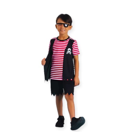 Fantasia Infantil Menino Pirata Temático Halloween Piratas do Capitão Caribe Fantasia de Carnaval