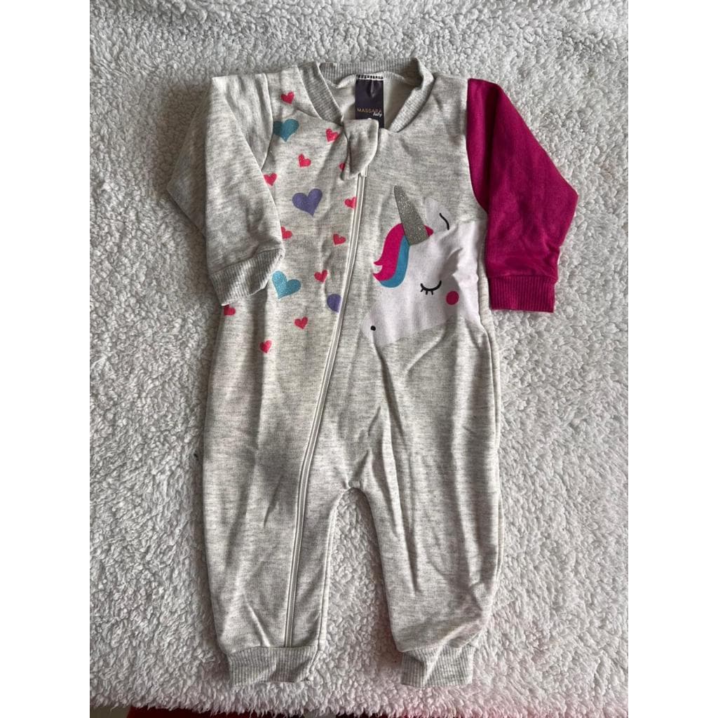 Inverno Macacão de fecho moletom com zíper bordado e estampas interativas