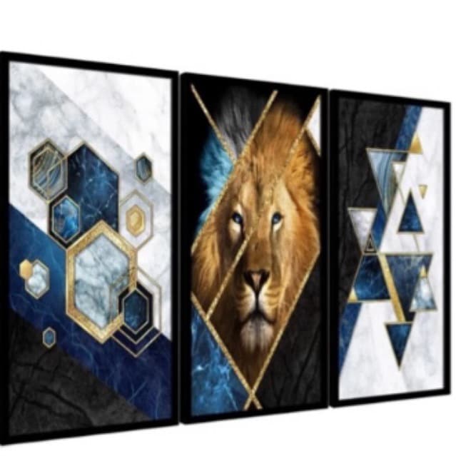 quadro decorativo leão geométrico 40x60 cm cada peça