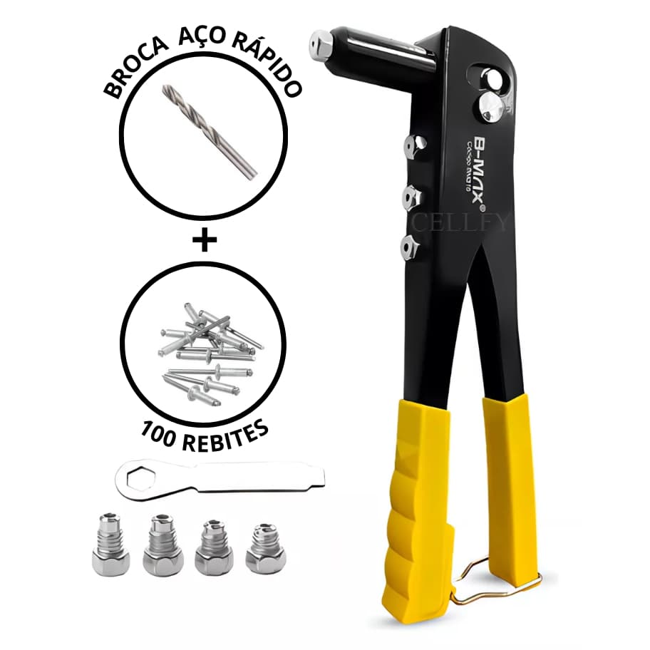 Kit Alicate Rebitador Rebitadeira Manual + broca + 100 rebites