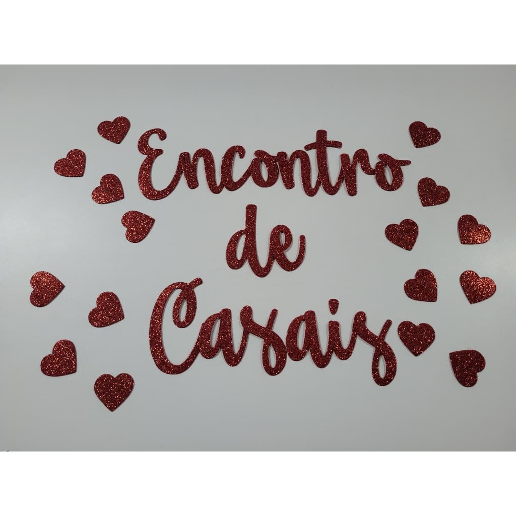 Escrita Encontro de Casais No Eva Com Glíter com 13 Cm Para Decoração