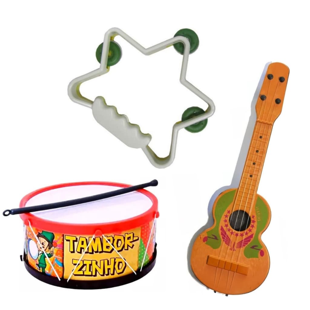 Kit Musical Infantil Brinquedo Tambor + Pandeiro + Viola