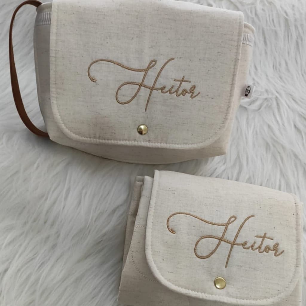 Kit necessaire troca fraldas e lenço umedecido + trocador portátil personalizados nome bebê bordado