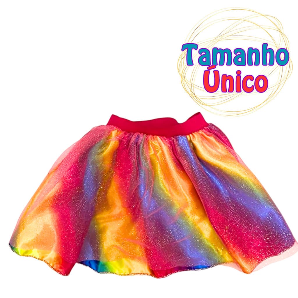 MEP Saia De Tutu Arco Íris Colorido Glitter Menina Tule Infantil Fantasia Carnaval Tamanho Único Festa Traje Temático