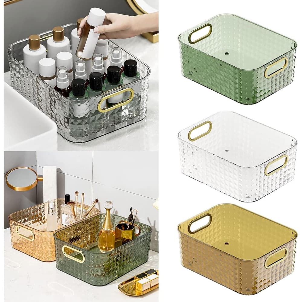 Caixa Organizador Decorativa Transparente Multiuso Resistente Alça Dourada