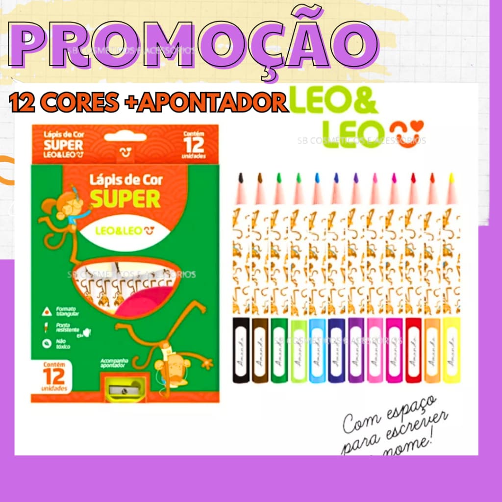 Lápis De Cor Jumbo SUPER 12 Cores Leo E Leo C/ 1 Apontador