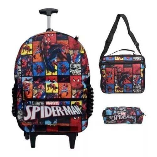 Kit Mochila escolar varios personagens Infantil Rodinhas Lancheira e estojo.