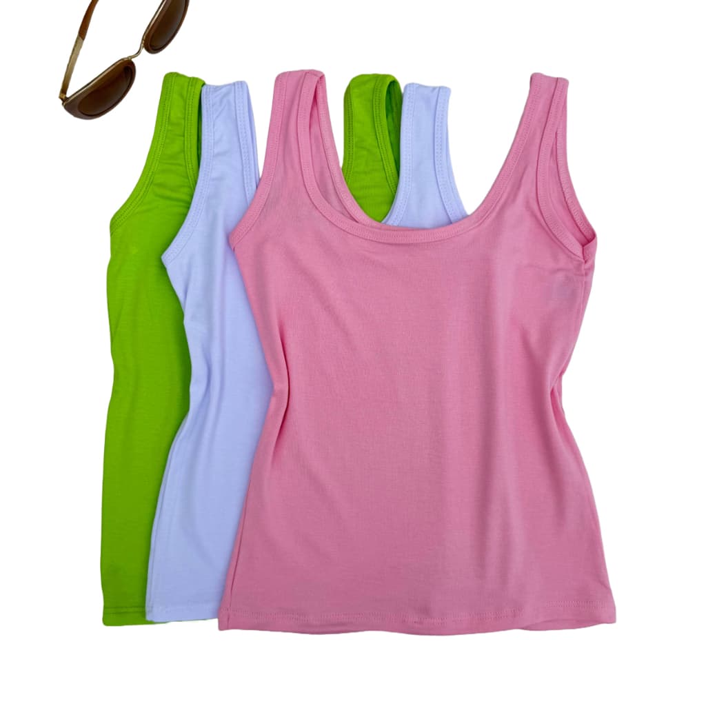 Kit 3 Regatas Femininas Com Alça Larga Básica Diário Casual Moda Feminina Praia Academia Essencial