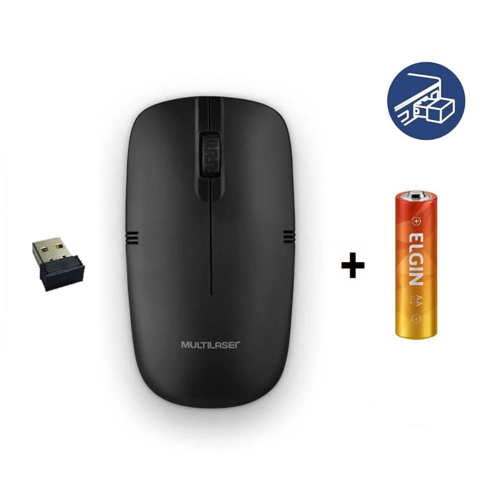 Mouse Multilaser Super Leve Sem Fio 2.4 Ghz 1200 Dpi Preto Mo285 Lite com  1xAA Elgin