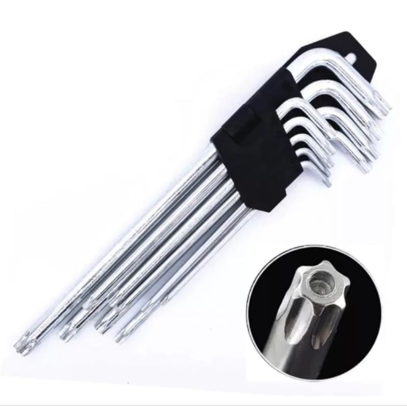 Kit Jogo de Chave Torx Longa 9 peças Aço Cromo Vanadium