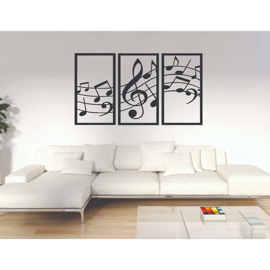 Quadro Música Melodia Notas Musicais Clave De Sol 3 Peças decorativo mdf 45cm Decoração