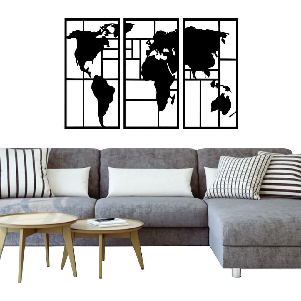 Quadros Decorativos Mapa Mundi Geométrico Sala Quarto 45cm MDF Decoração Vazado Cortado a Laser