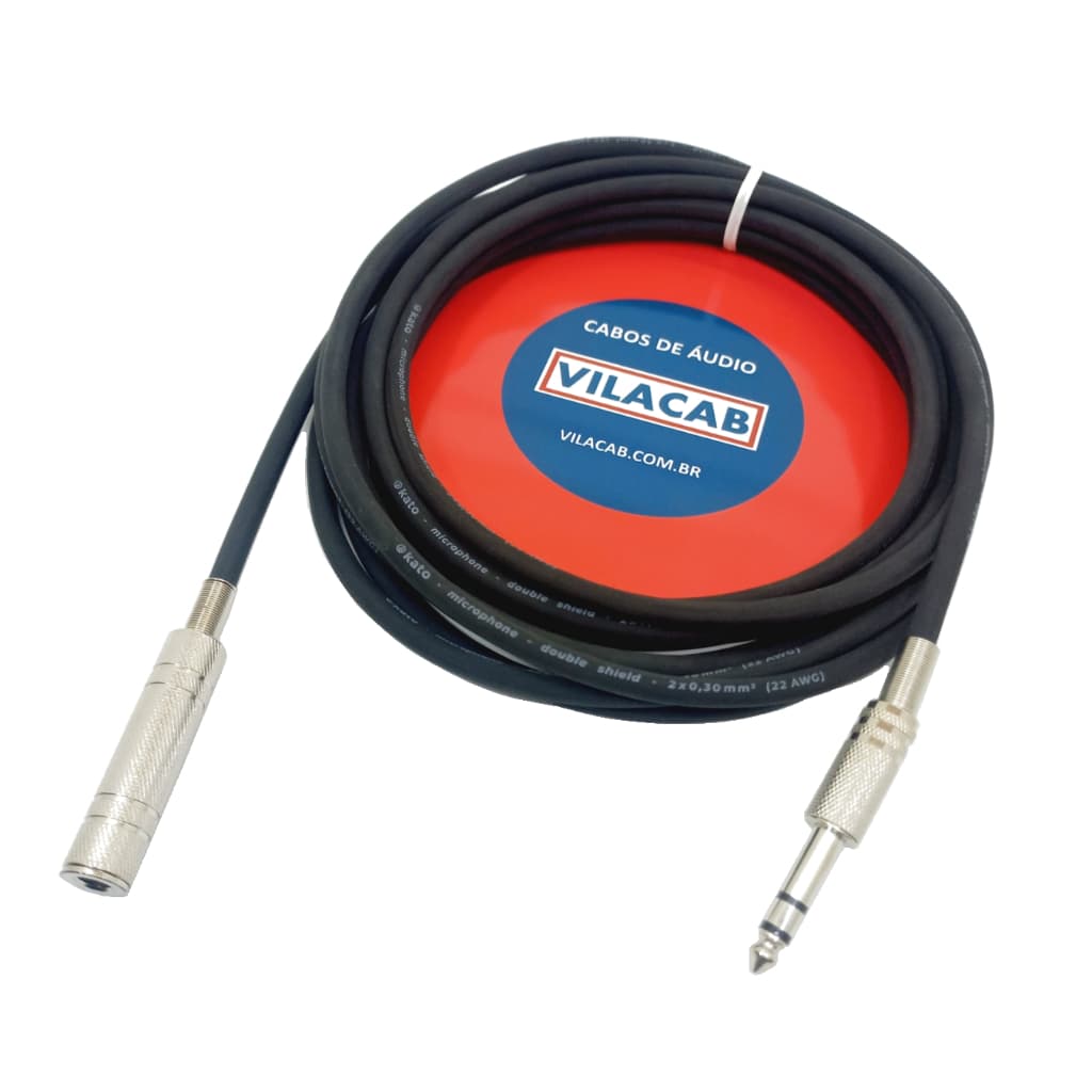 Extensão Fone  P10 Jack P10 Femea 3 Metros Headphone P10 Stereo TRS Áudio Profissional