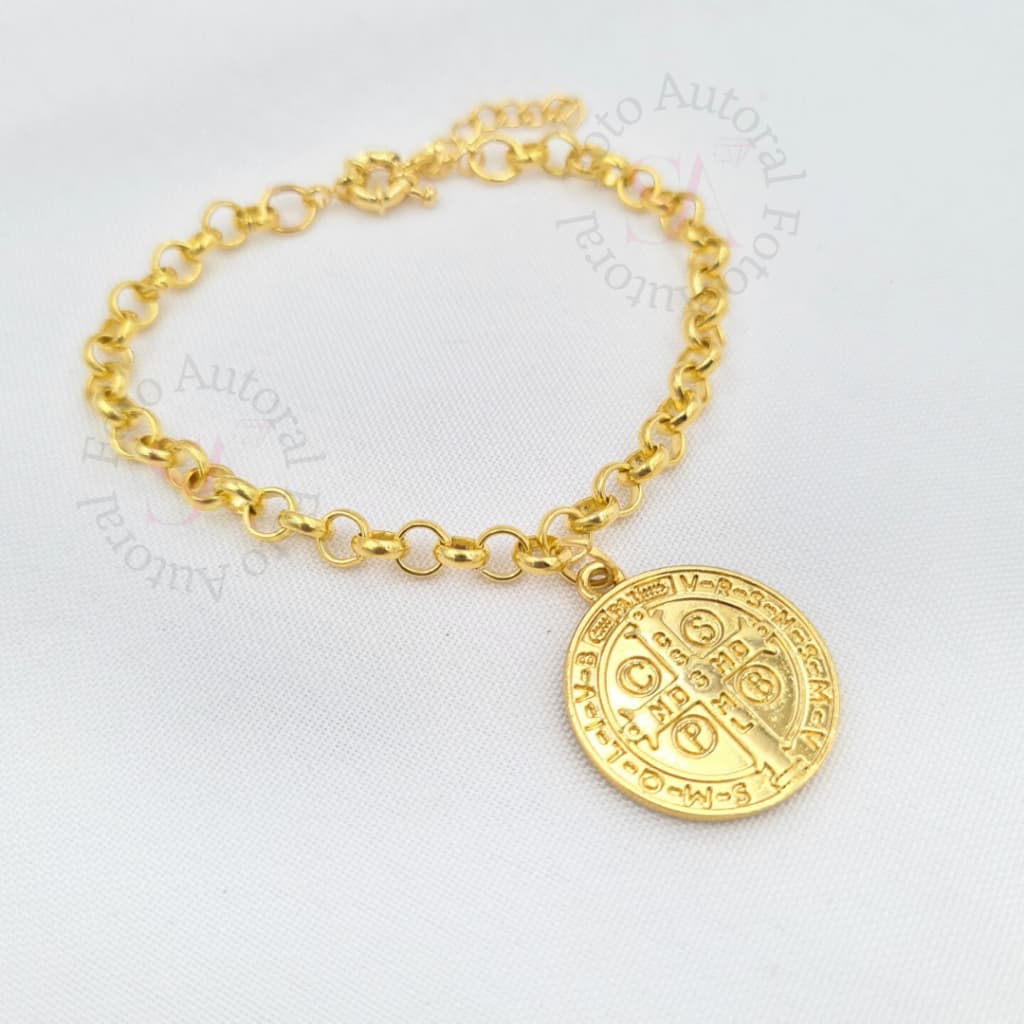 Pulseira Elo Português Pingente São Bento Fecho Boia Cod.Ps103