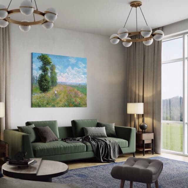 Quadro Claude Monet Meadow with Poplars Tela Acetinada