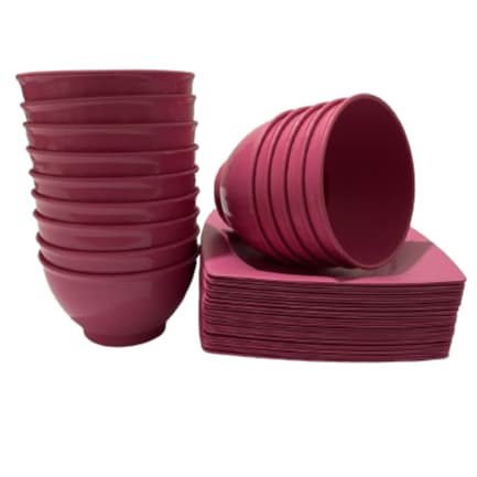 Conjunto com 6 Cumbucas de 750ml + 6 Pratos Quadrados de 22cm Plástico reutilizável