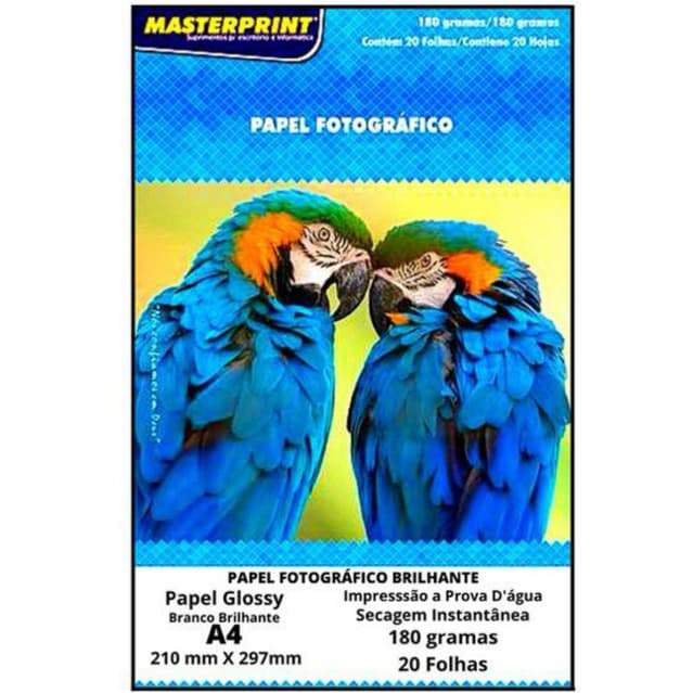 20 FOLHAS Papel Foto Glossy Fotográfico 180g A4 Masterprint  Impressão à Prova D'agua