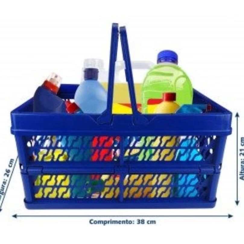 Caixa Plástica com Alça Para Carregar Compras Dobrável Ecológica Pequena Capacidade 12Kg Organizadora