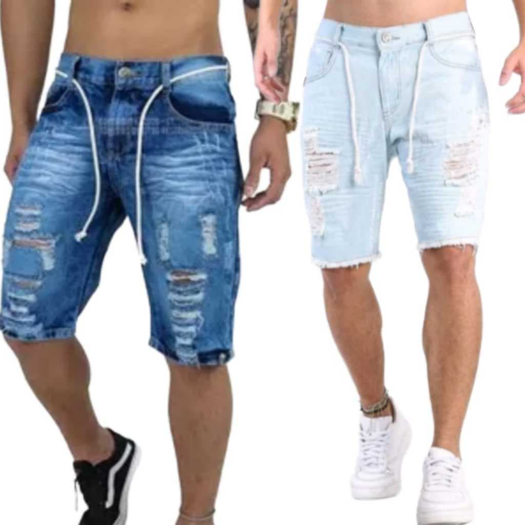 Bermuda Jeans Escura Rasgada Masculina Elastano Lycra Premium com lycra