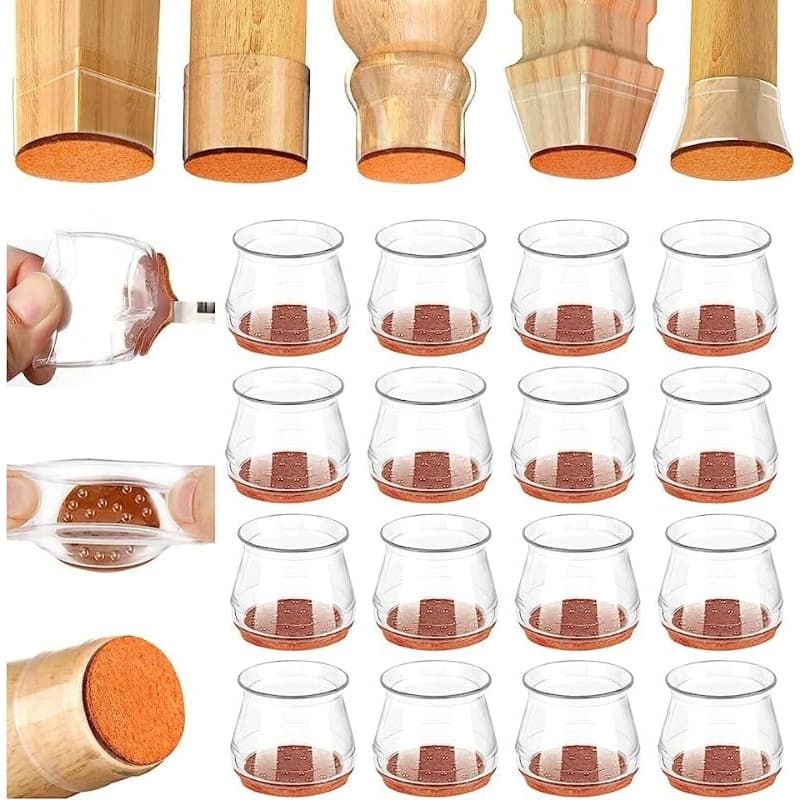Kit 16 Protetor pés de Cadeira de Silicone Com Feltro Transparente 28 a 45mm Pezinhos Impermeavel