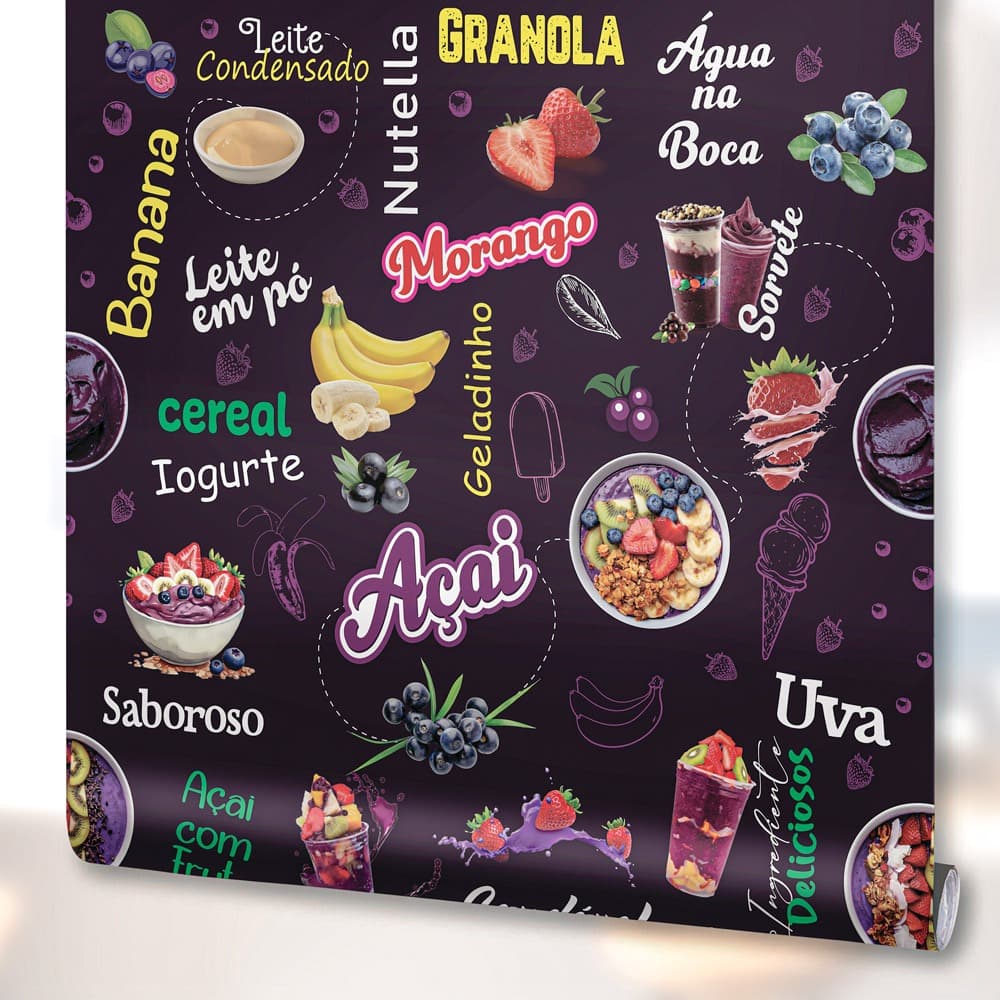 Papel Parede Adesivo Decoração Açaiteria Sorveteria Açai lavável