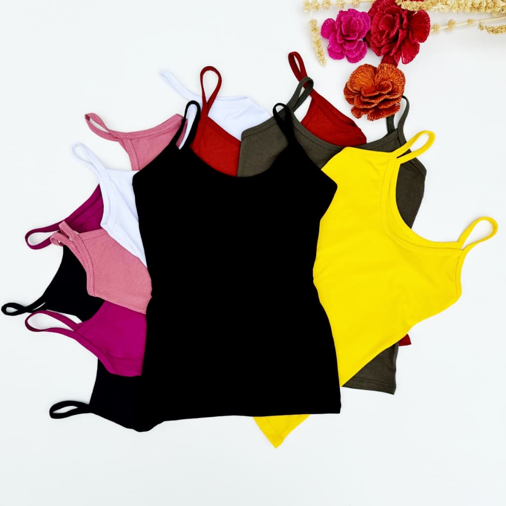 Kit 7 Regatas Femininas Com Alça Fina Básica Diário Casual Moda Feminina Praia Academia Essencial