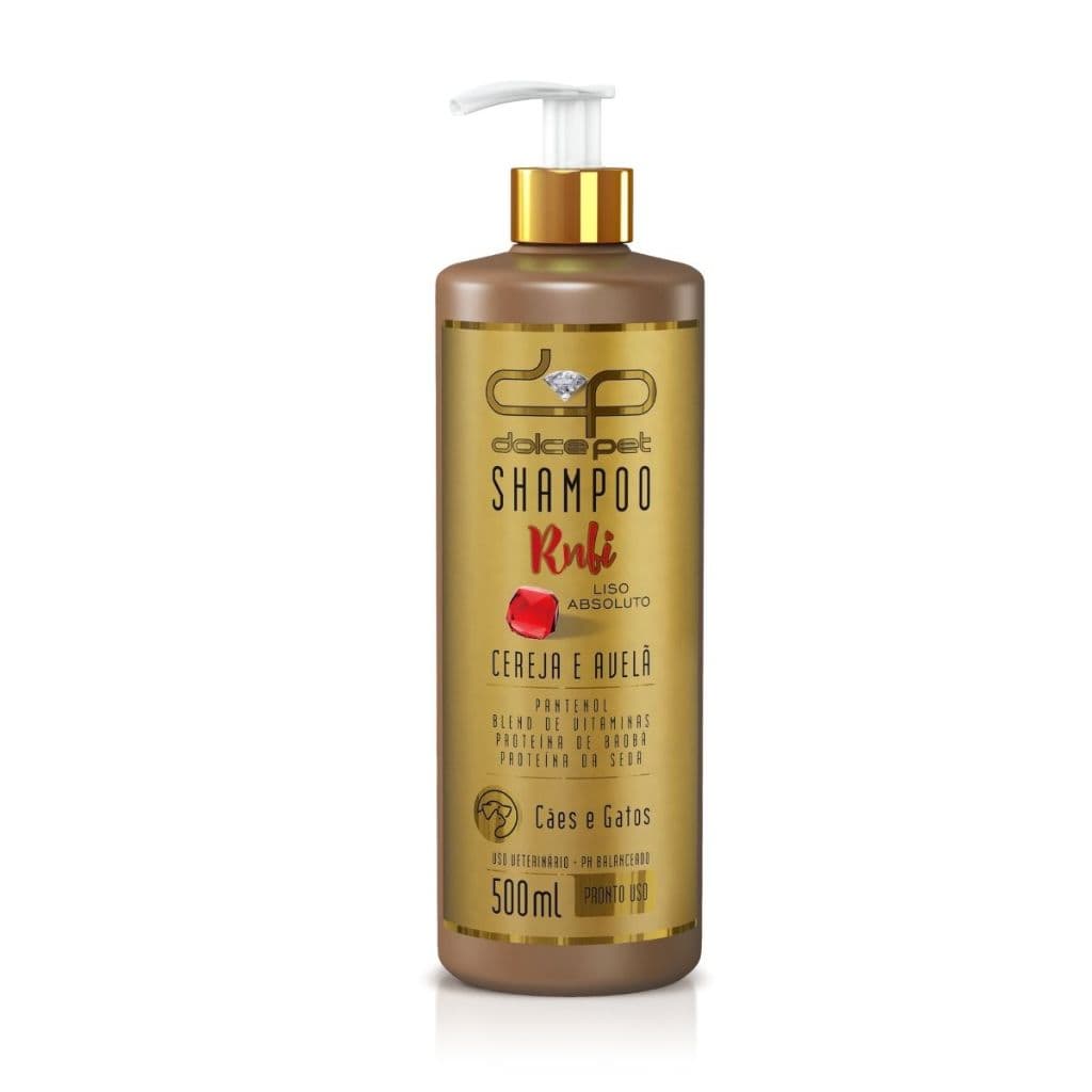 Shampoo Rubi Liso Absoluto Cereja E Avelã Dolce Pet - 500 ml Cães e Gatos