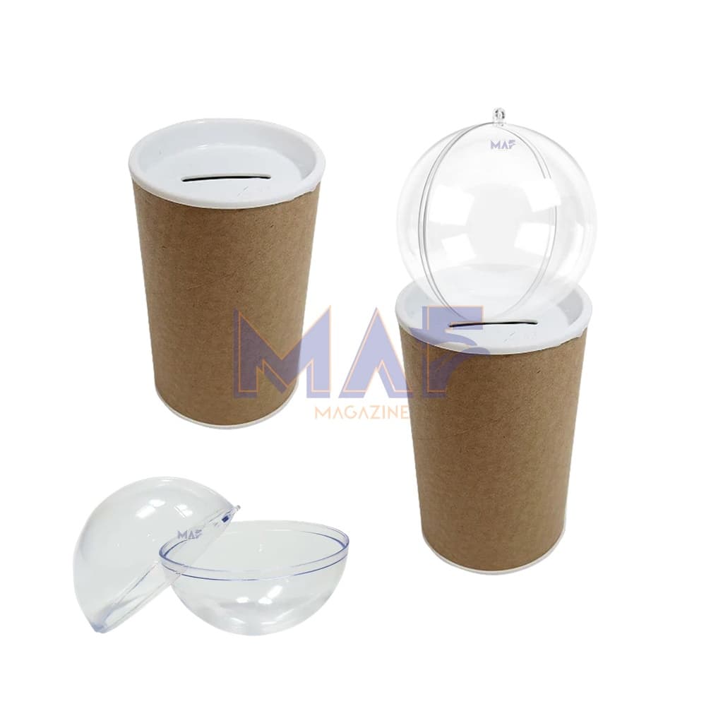 Kit 10 Cofrinho 10x6 - 10 Esfera Bola Acrilica 6,5cm Festa Luxo Cofre Duplo Lembrancinha Luxo